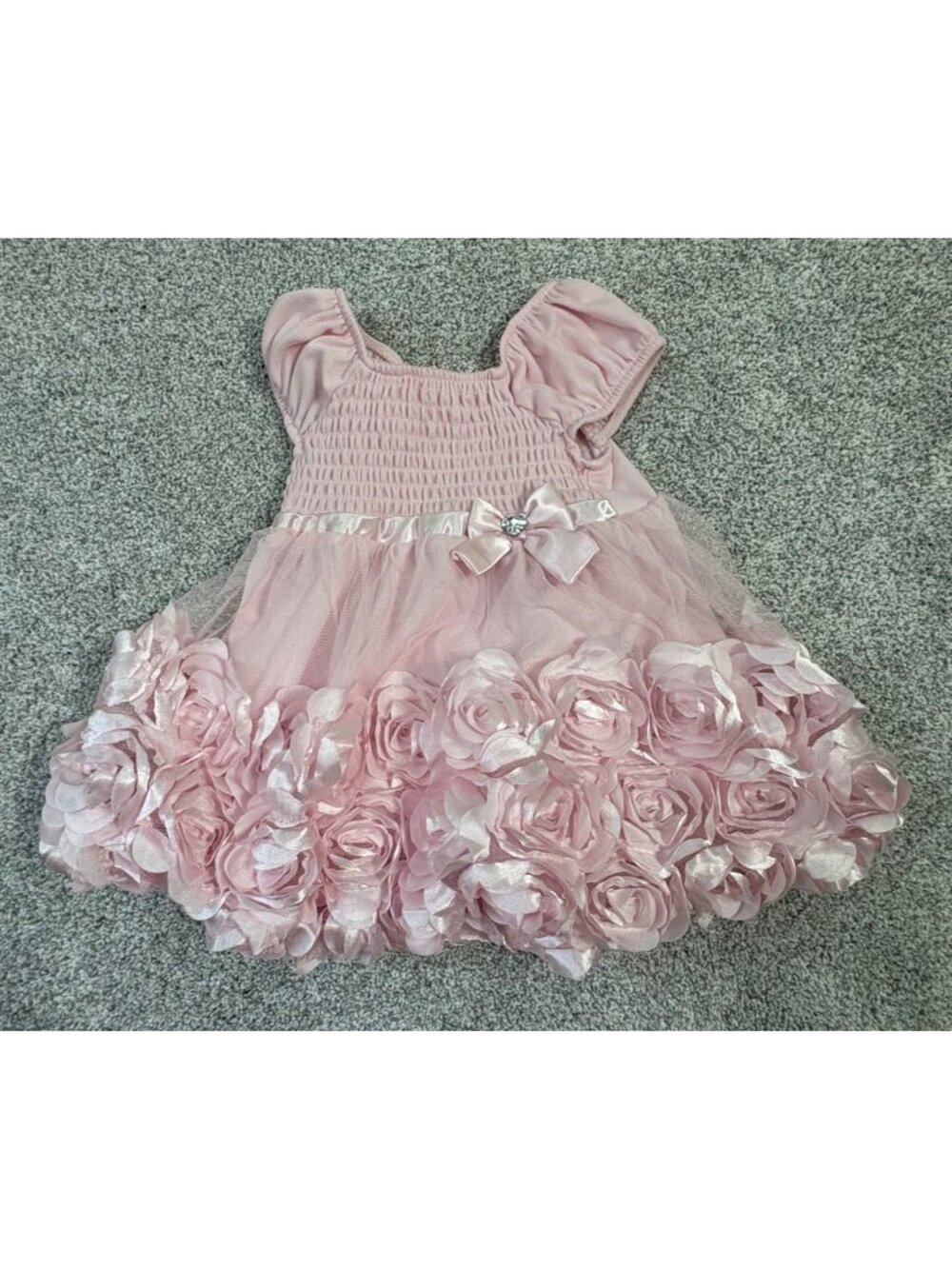 Nannette Baby Dress 12 Months Pink Roses Smocked Lepore Bow Party